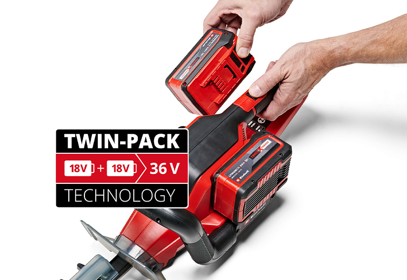 un attrezzo da giardino Einhell con tecnologia Twin-Pack