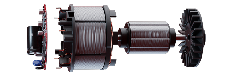 Exploded view of a brushless electric motor