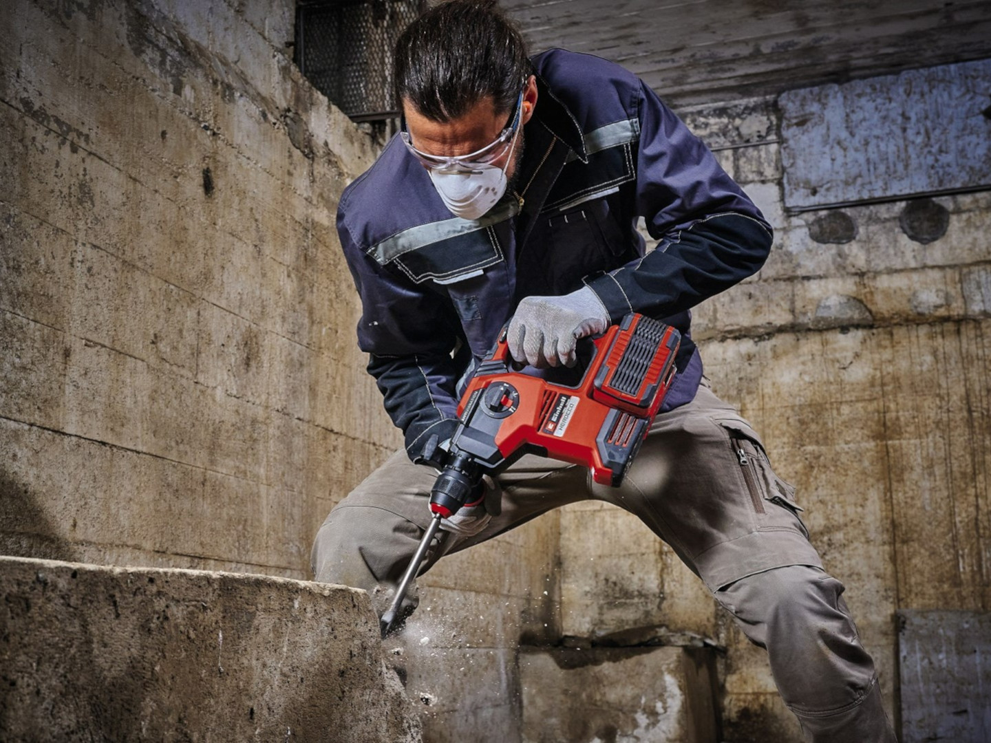 demolition hammer is used in a stone